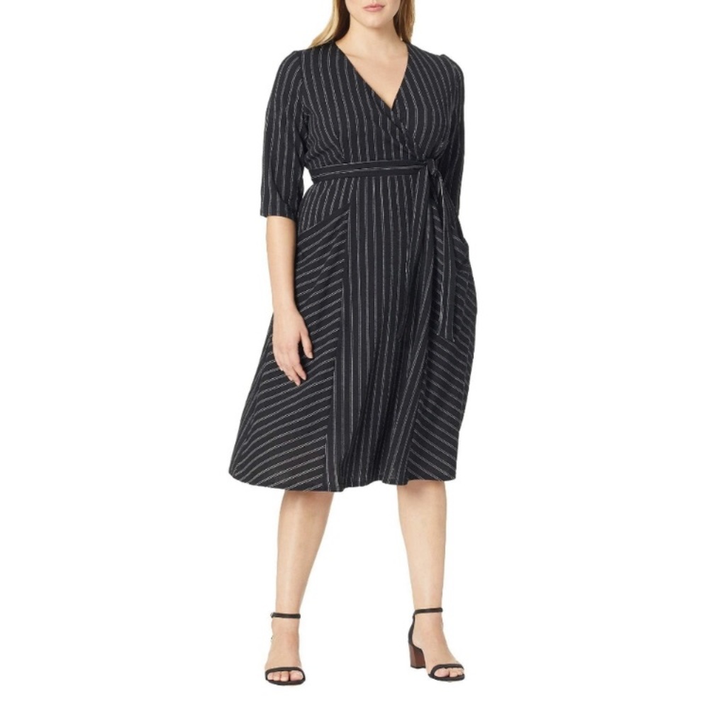 Kiyonna Harmony faux wrap dress black white stripes 4X plus size - Picture 12 of 12